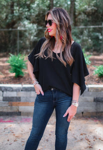 Stephanie Flutter Sleeve Top in Black