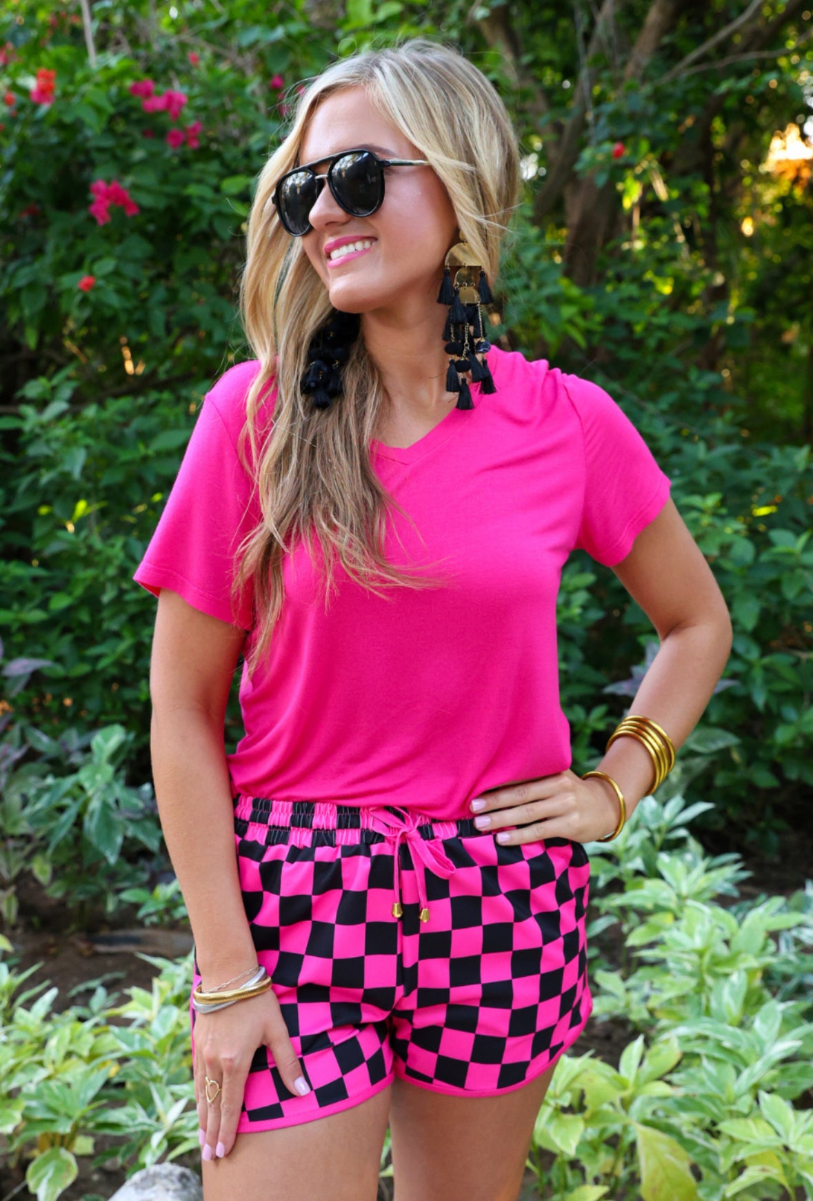 PREORDER-Pink And Black Checkered Shorts