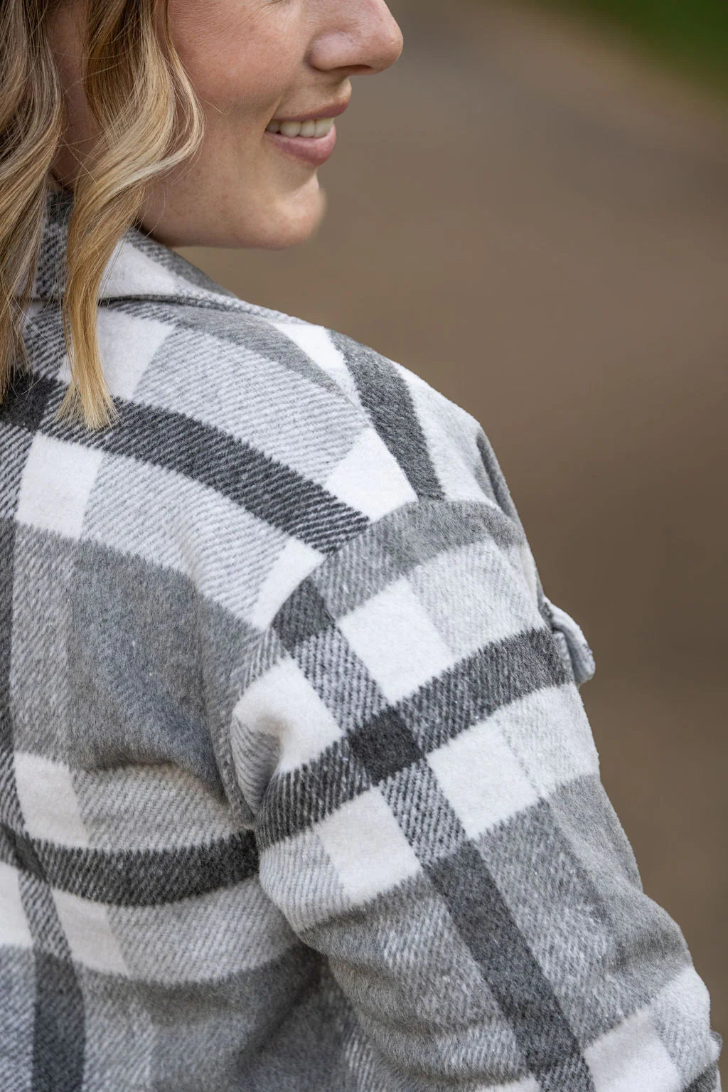 Norah Plaid Shacket - Classic Grey and White