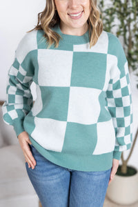 Checkered Pullover Sweater - Dusty Jade