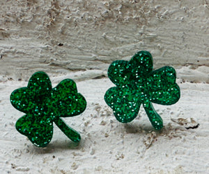 Shamrock Glitter Stud Earrings