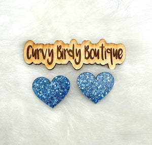 Blue Glitter Heart Earrings - Hypoallergenic