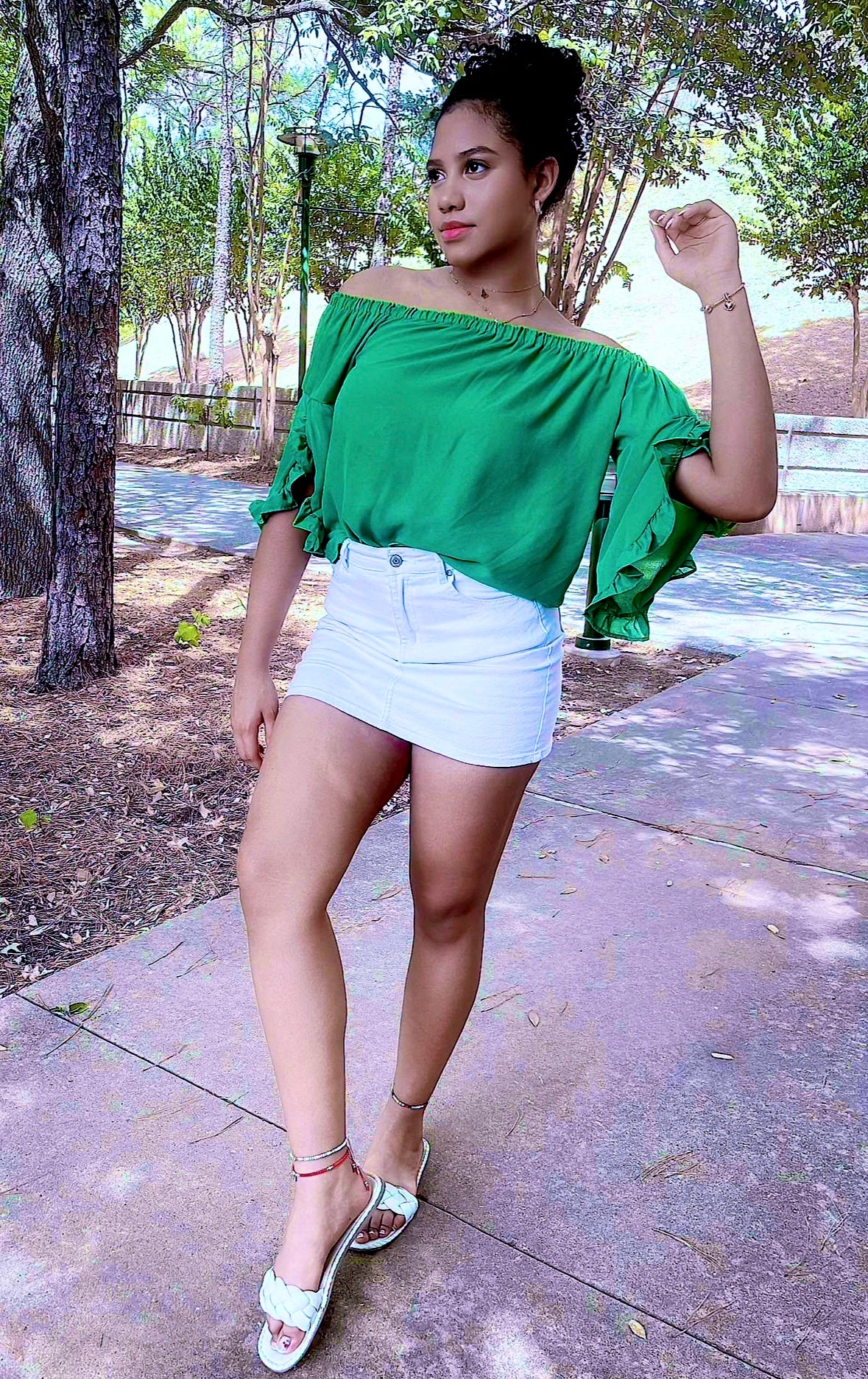 Maui Off the Shoulder Top in Green