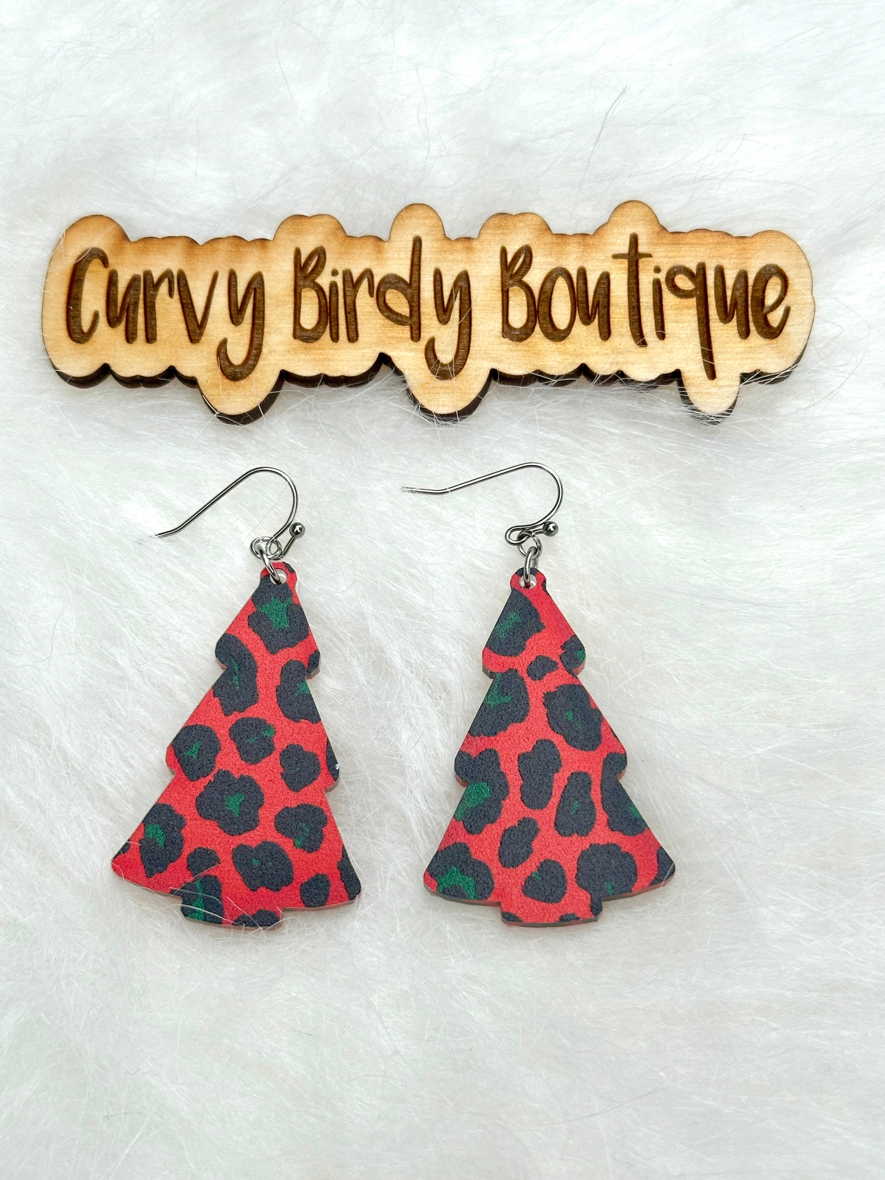 Red Leopard Tree Hypoallergenic Earrings