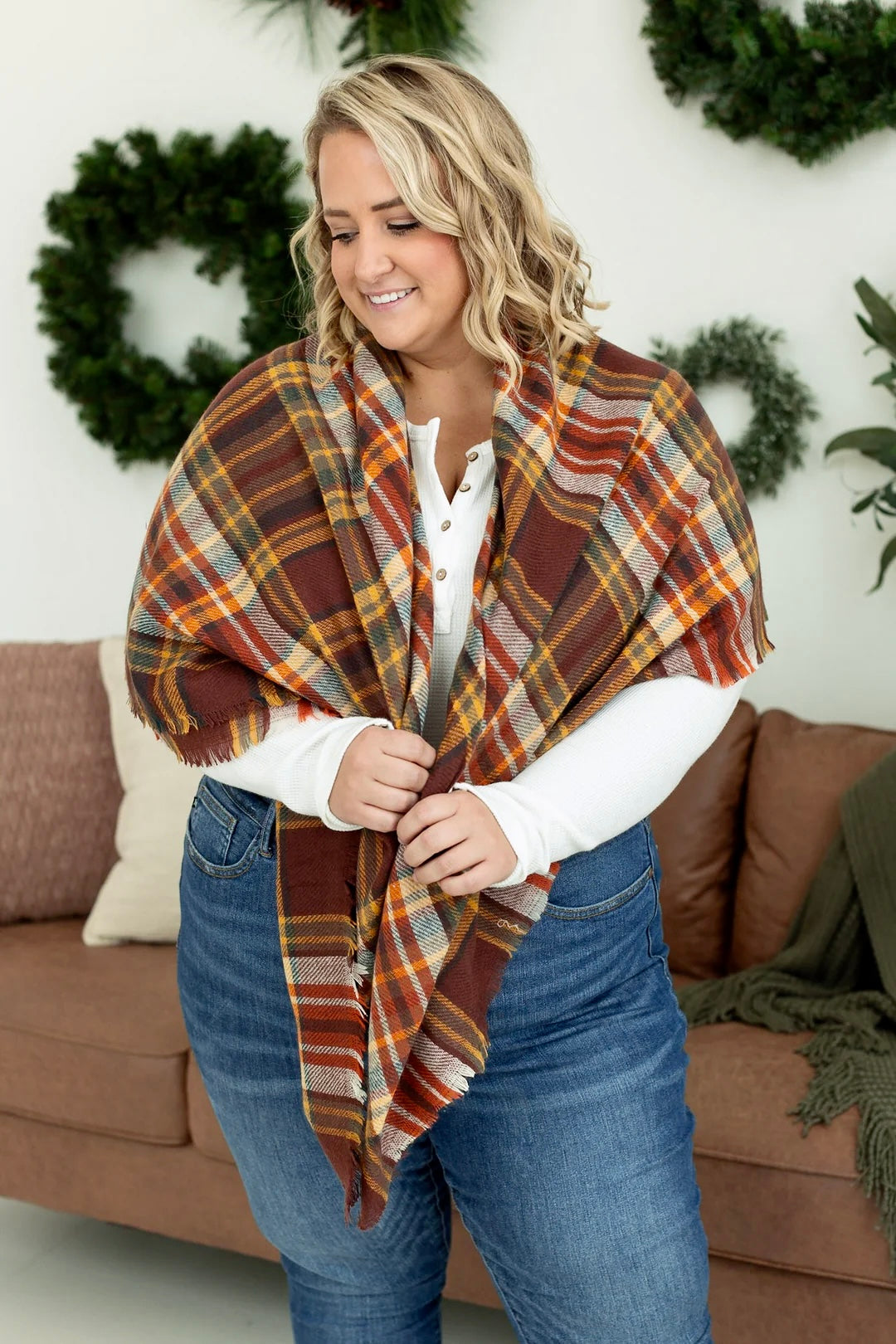 Plaid Blanket Scarf - Fall Mix