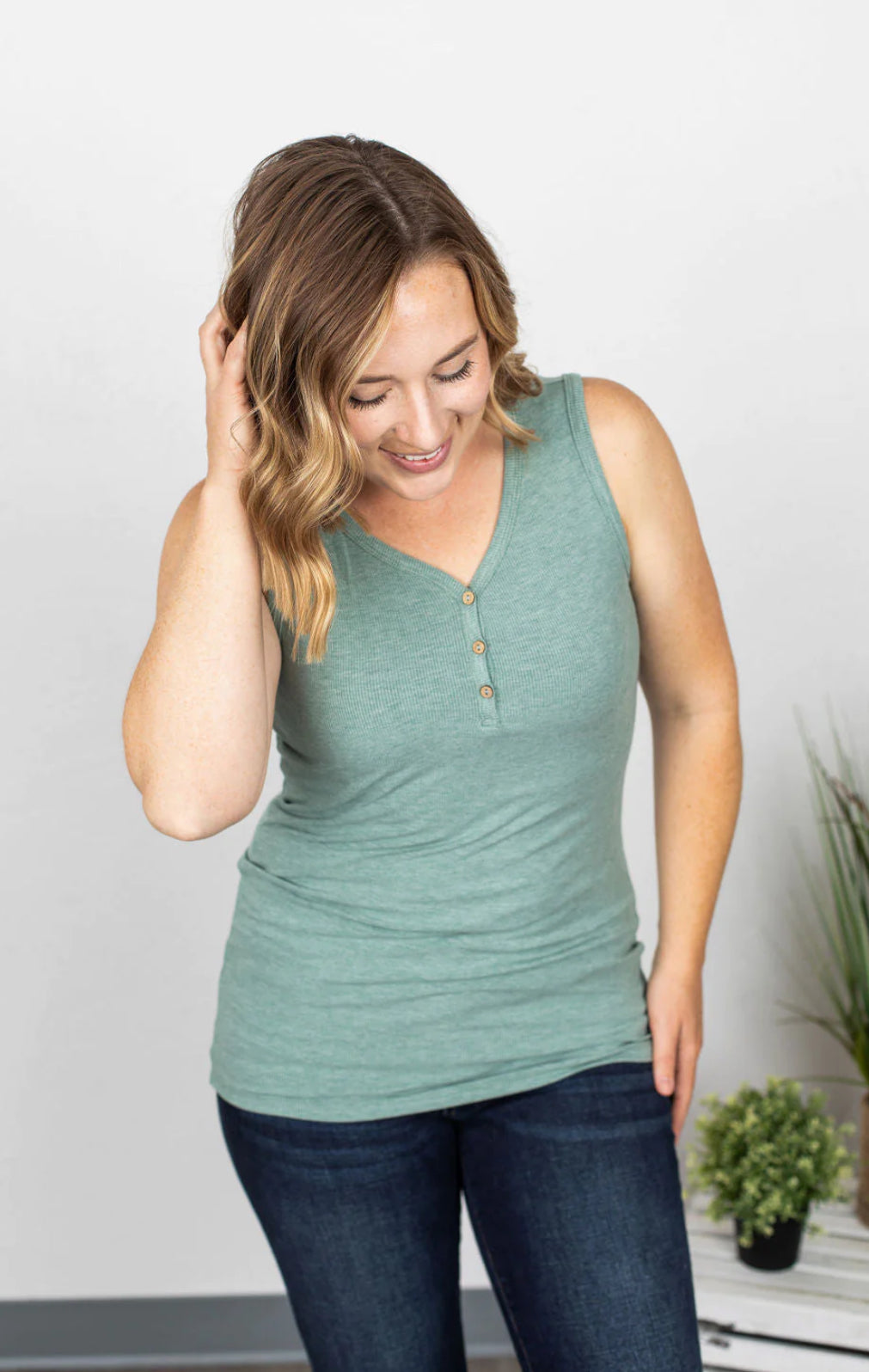 Addison Henley Tank - Heathered Sage