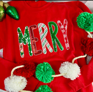 Festive Merry Sequin Embroidered Sweatshirt