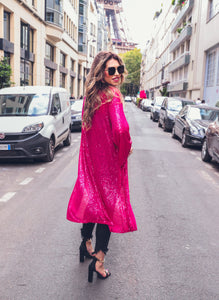 Give Me Sparkle Sequin Kimono - Hot Pink