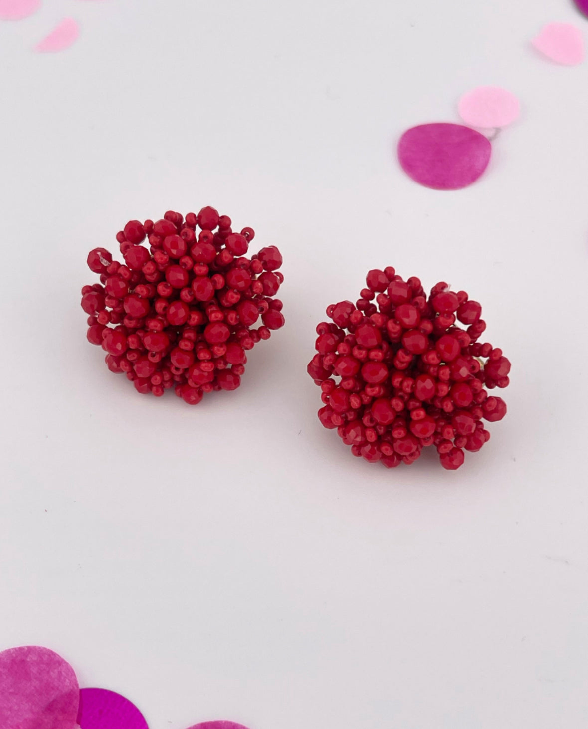 Clip On Pom Earrings in Red