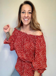 Off The Shoulder Red Polka Dot