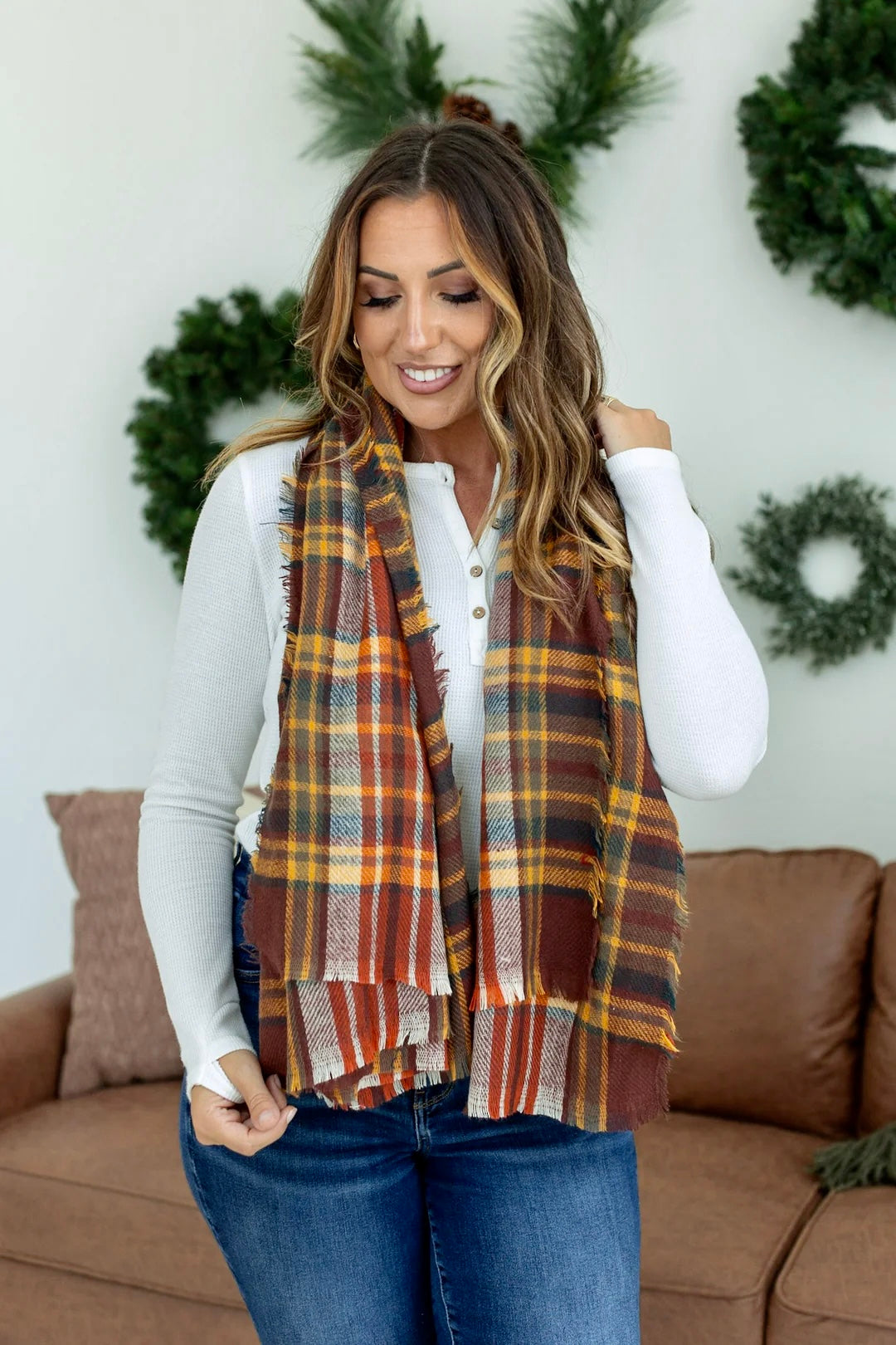 Plaid Blanket Scarf - Fall Mix