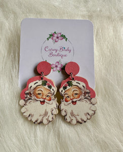 Vintage Santa Earrings in Pink