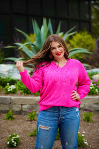 Be Mine Cut Out Heart Hot Pink Sweater