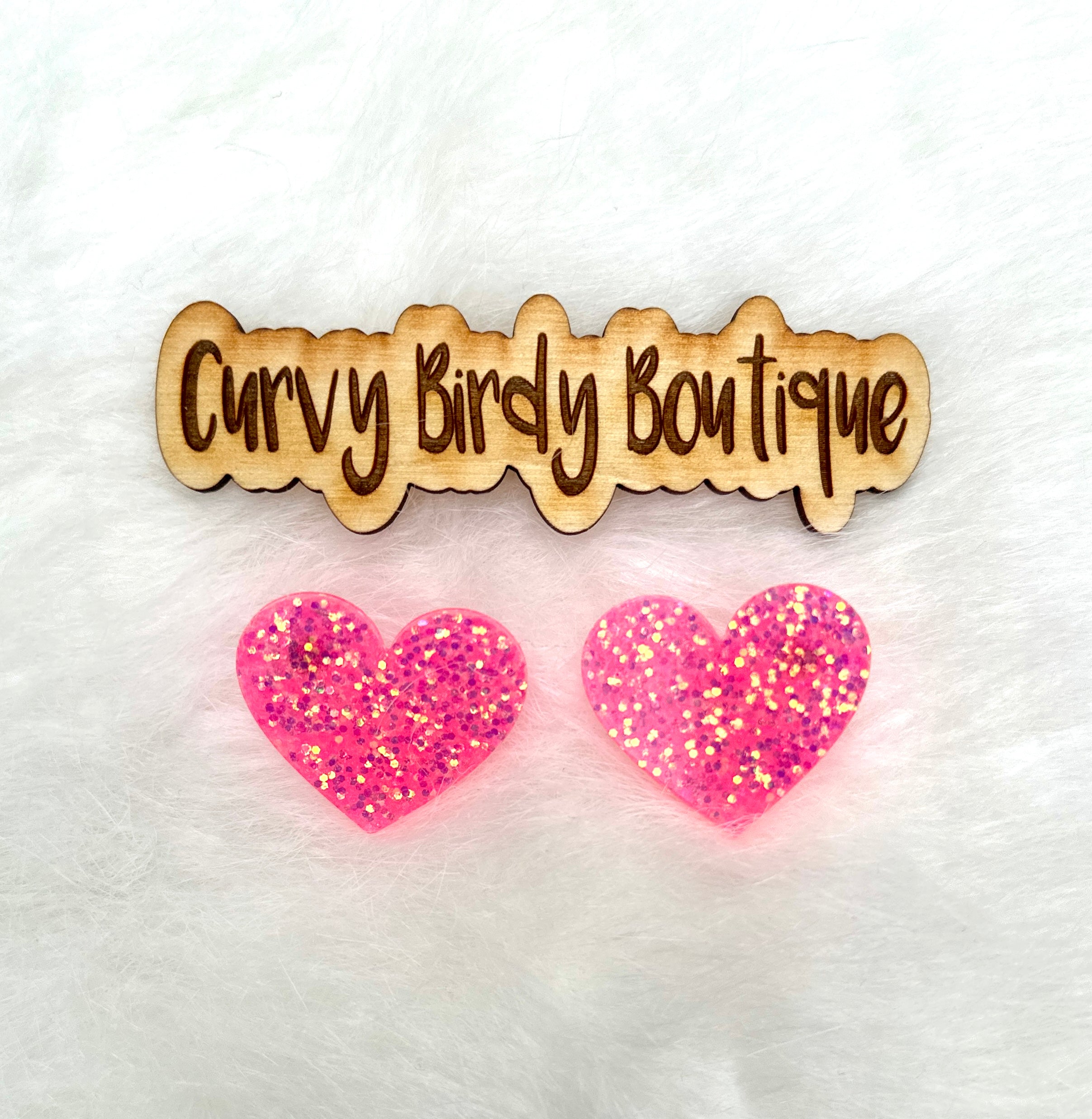 Pink Glitter Heart Earrings - Hypoallergenic