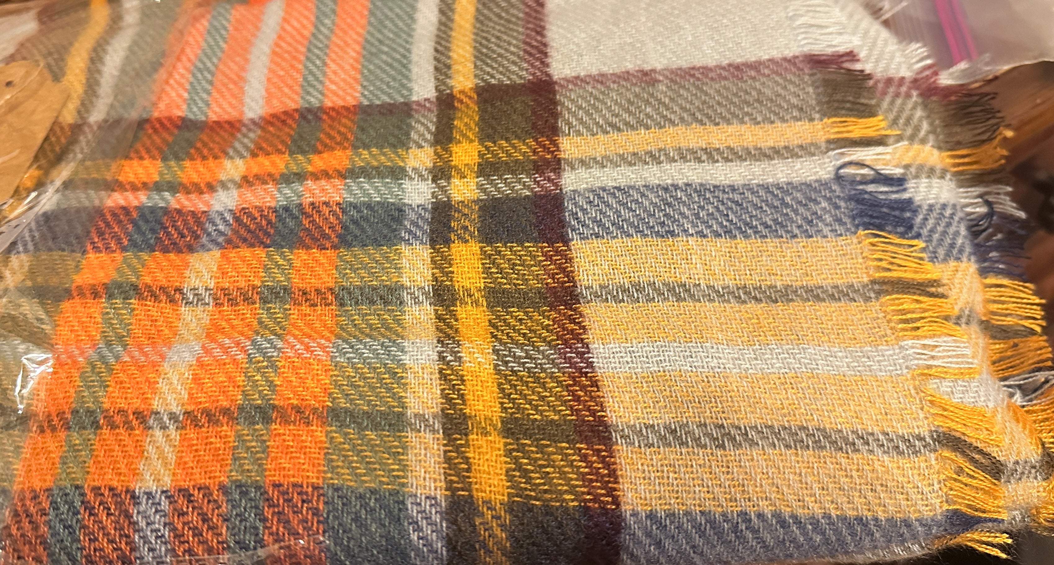 Plaid Blanket Scarf - Blue and Gold