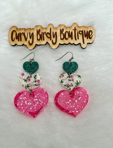 Triple Tiered Heart Dangle Earrings - Hypoallergenic