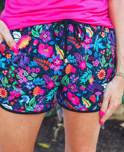 Fiesta Time Floral Shorts in Black