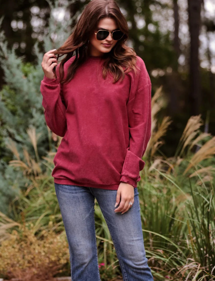 Andy Corded Vintage Pullover in Burgundy