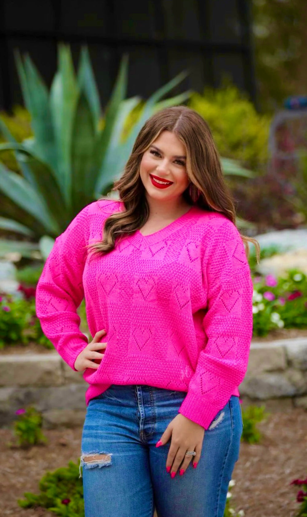 Be Mine Cut Out Heart Hot Pink Sweater