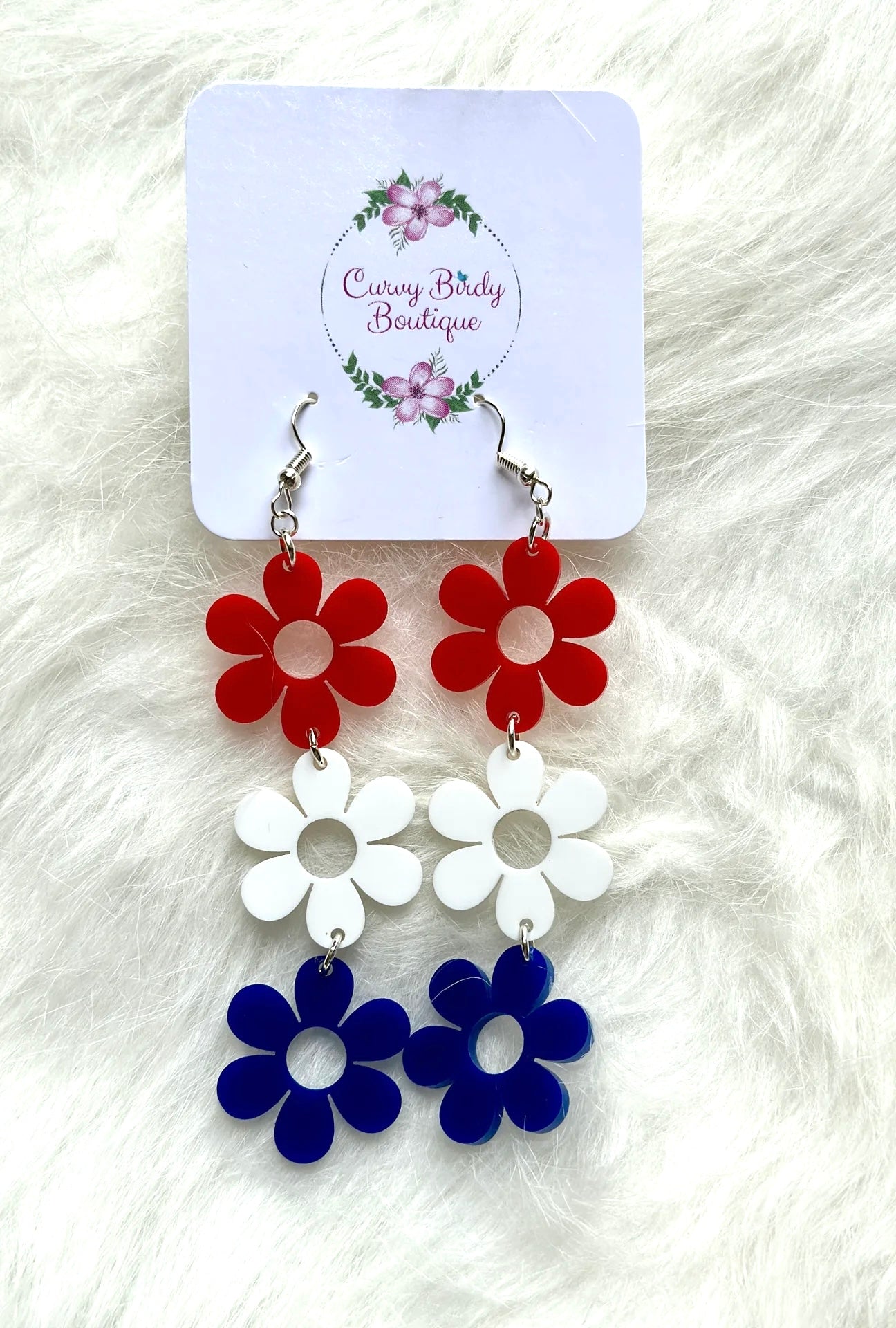 Triple Patriotic Flower Earrings