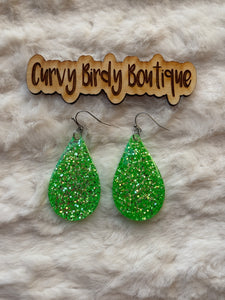 Sparkler Glitter Earrings in Neon Green - Hypoallergenic