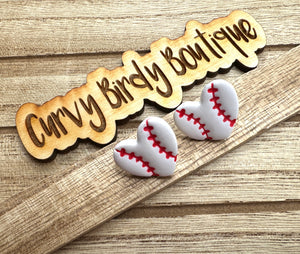 Baseball Heart Stud Earrings - Hypoallergenic