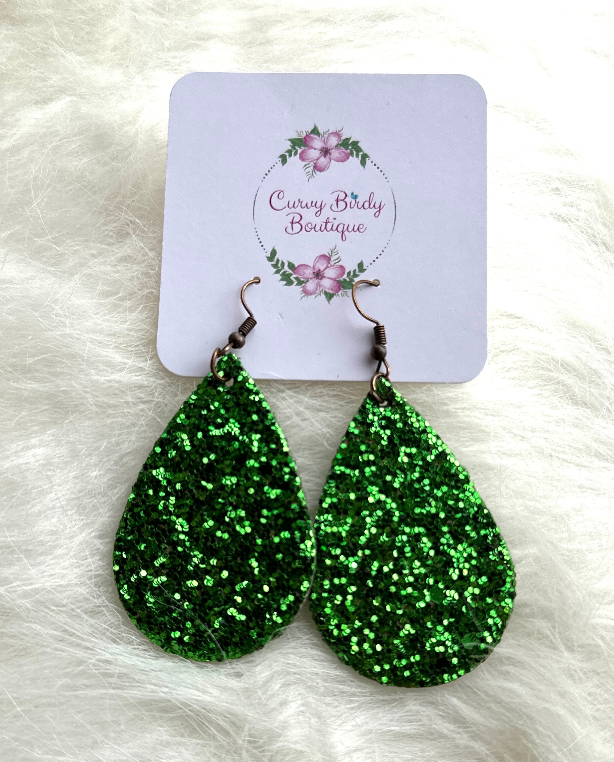 Green Glitter Earrings