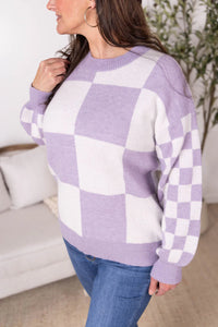 Checkered Pullover Sweater - Lavender