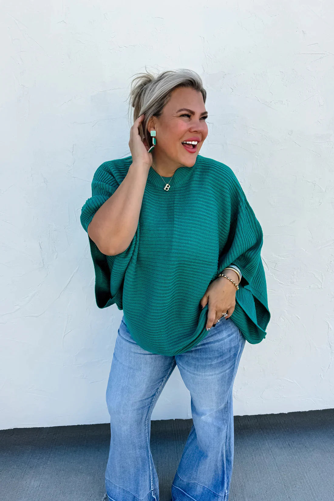 Meg Pullover Poncho in Teal