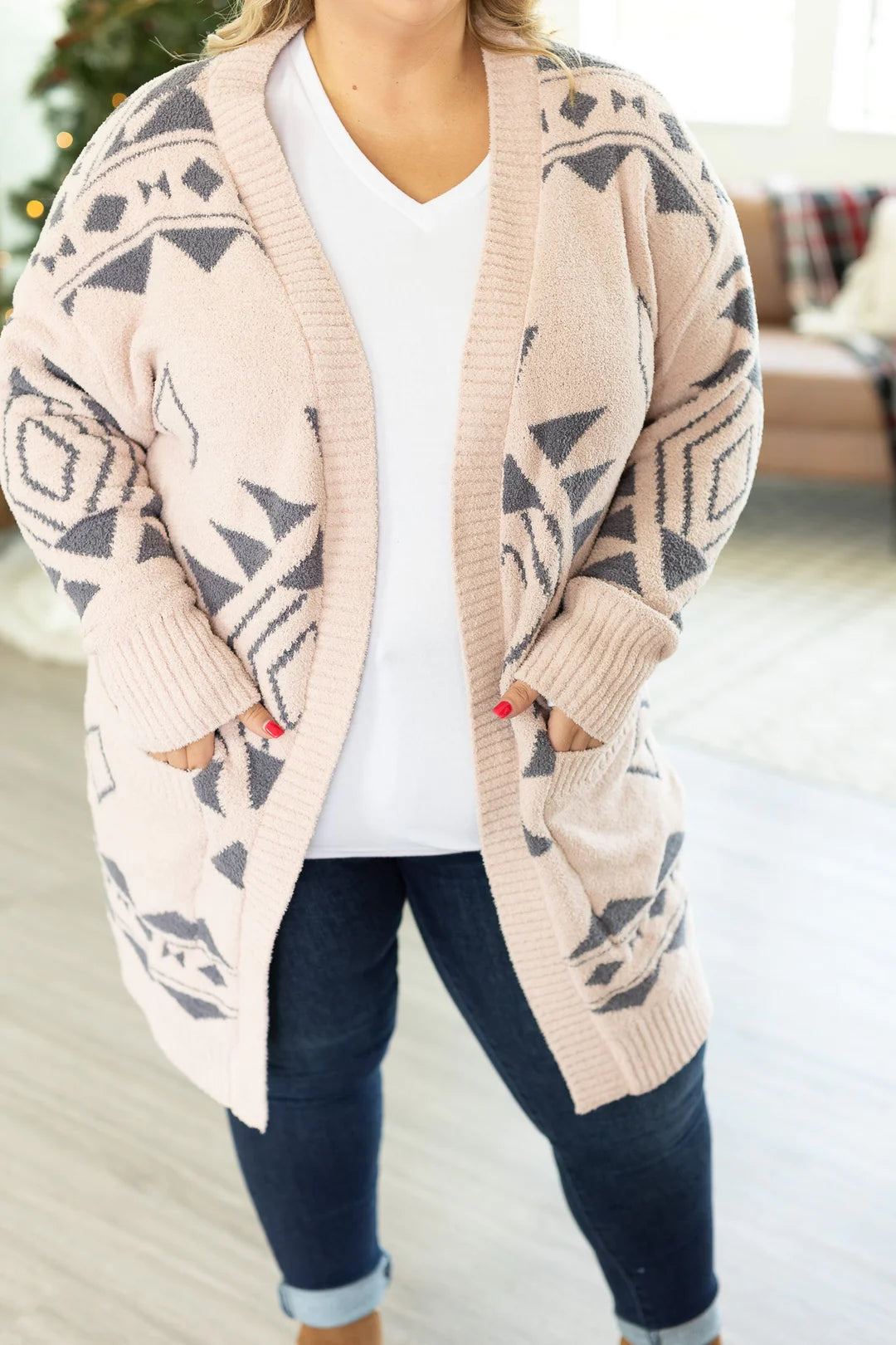 Cozy Aztec Cardigan - Blush and Charcoal