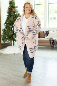 Cozy Aztec Cardigan - Blush and Charcoal