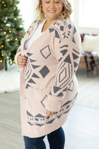 Cozy Aztec Cardigan - Blush and Charcoal