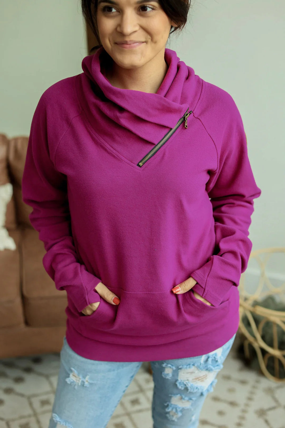 Classic Zoey ZipCowl Sweatshirt - Magenta