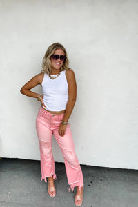 Urban Distressed Crop Jeans in Pink