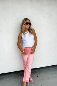 Urban Distressed Crop Jeans in Pink