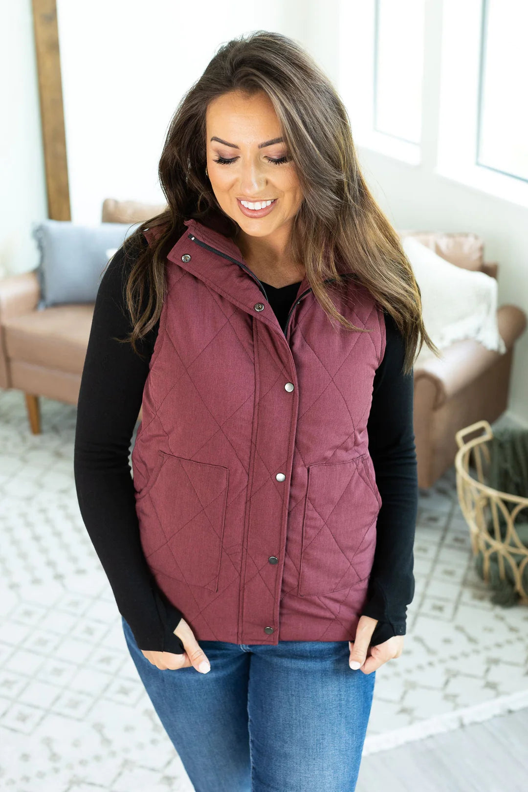 Remy Zip Up Vest - Heathered Burgundy