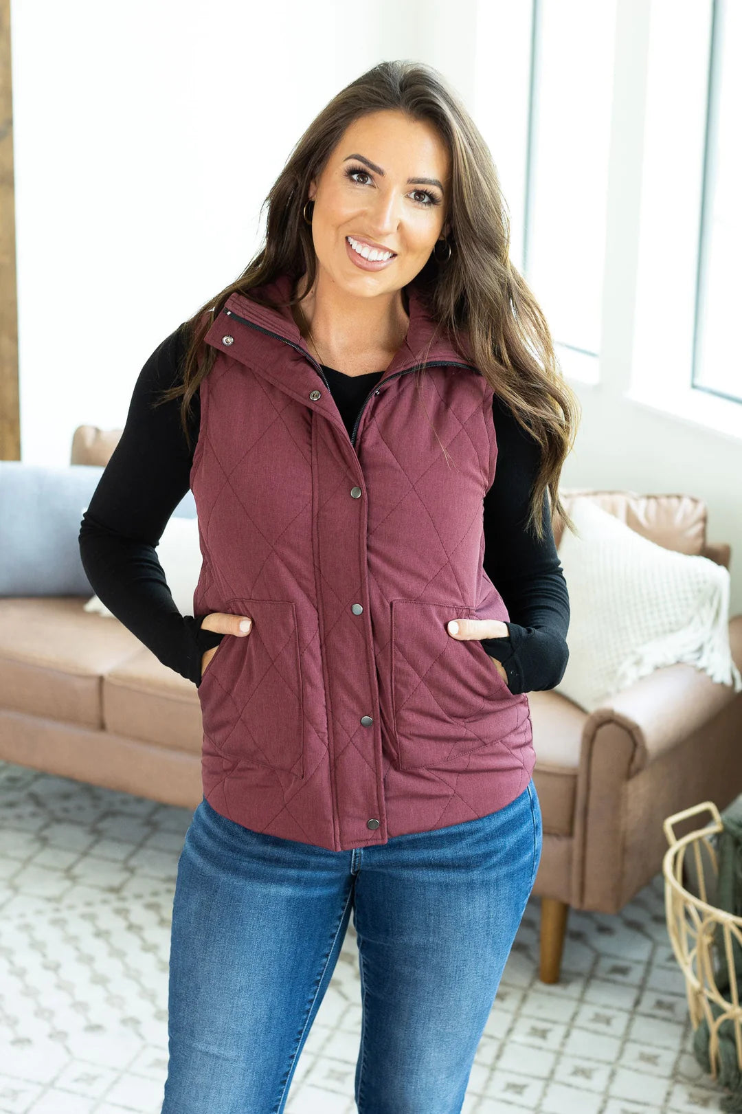 Remy Zip Up Vest - Heathered Burgundy