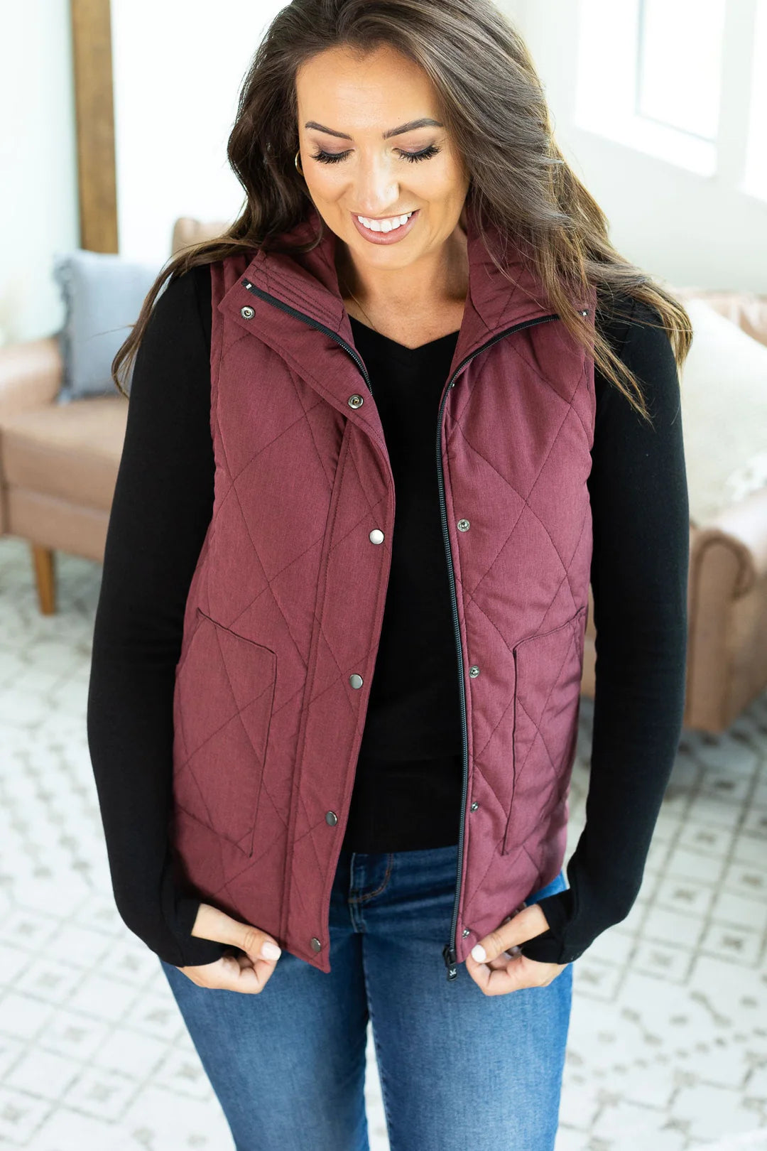 Remy Zip Up Vest - Heathered Burgundy