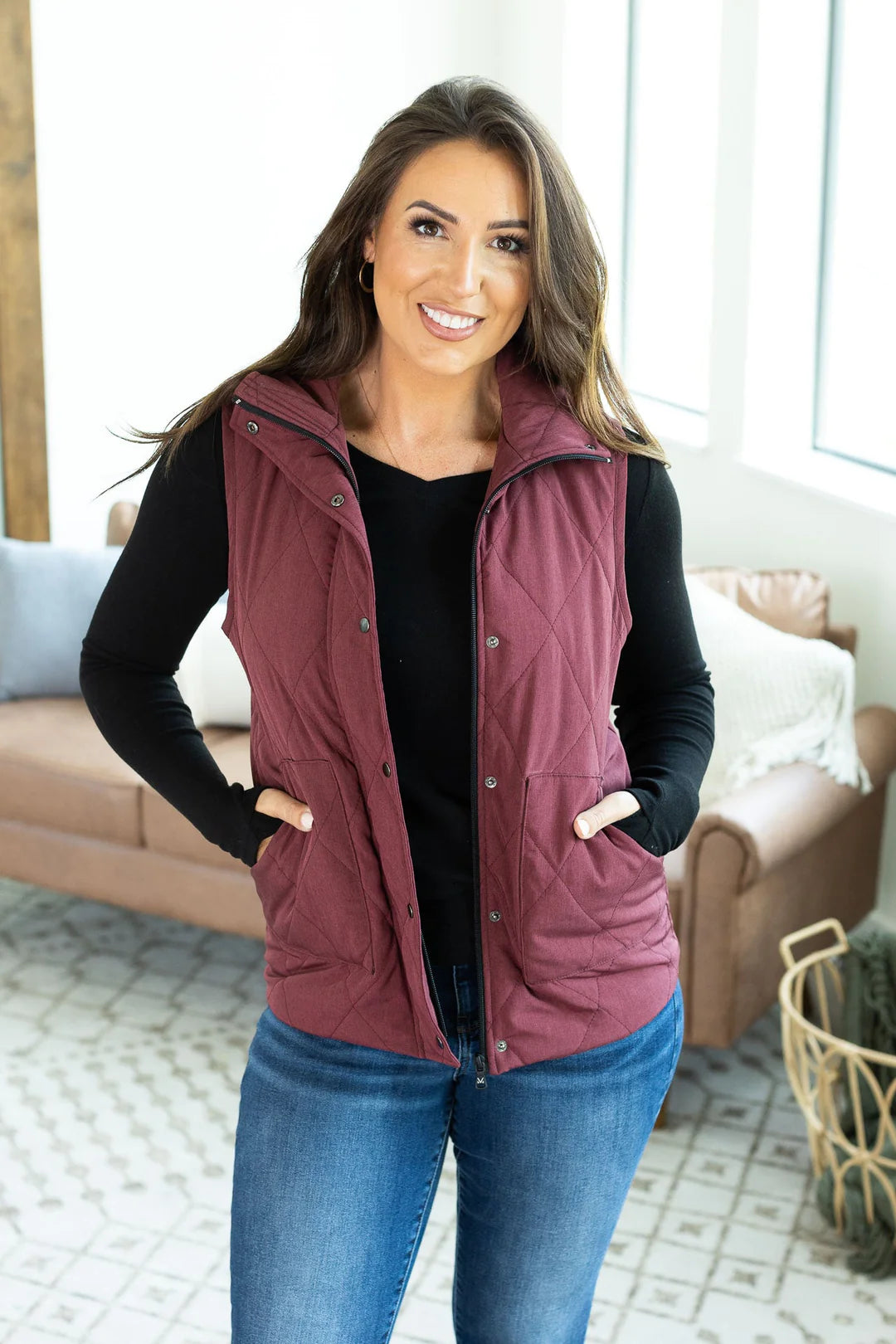 Remy Zip Up Vest - Heathered Burgundy