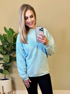 Catherine Corded Pullover in Ocean Blue