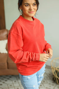 Vintage Wash Corded Pullover in Red