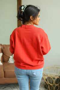 Vintage Wash Corded Pullover in Red