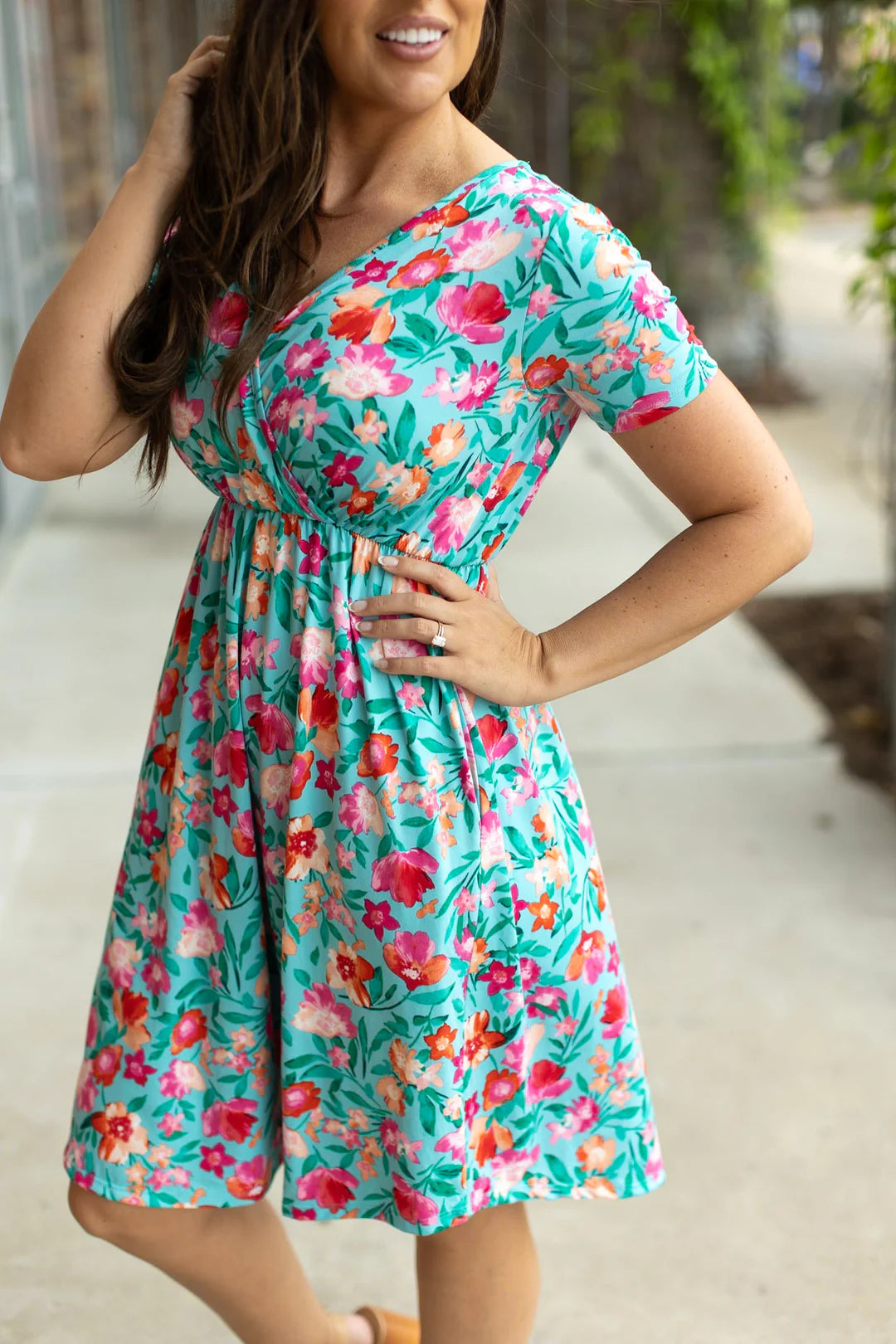 Tinley Dress - Aqua and Pink Floral - FINAL SALE