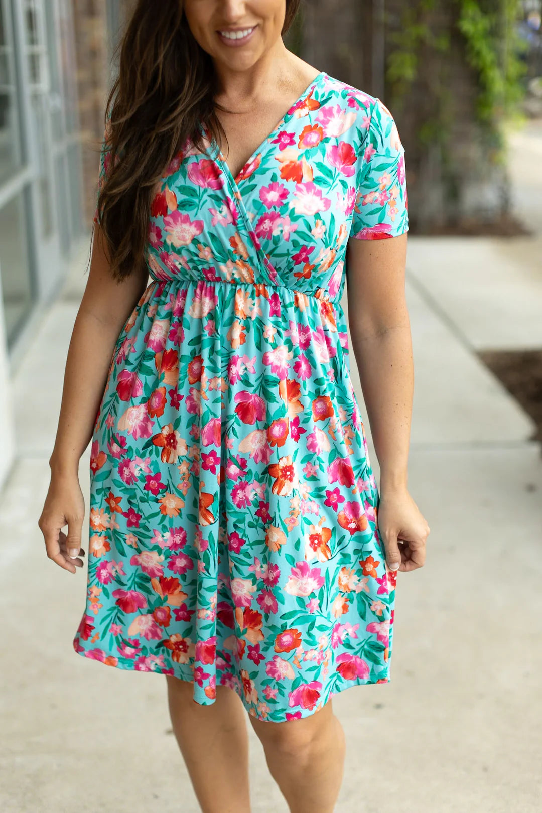 Tinley Dress - Aqua and Pink Floral - FINAL SALE