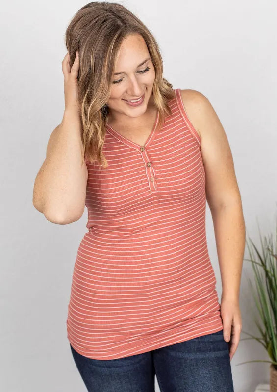 Addison Henley Tank - Salmon Stripe