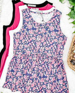 Renee Ruffle Tank - Navy and Pink Floral