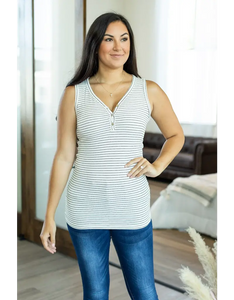 Addison Henley Tank - White w/ Black Stripe