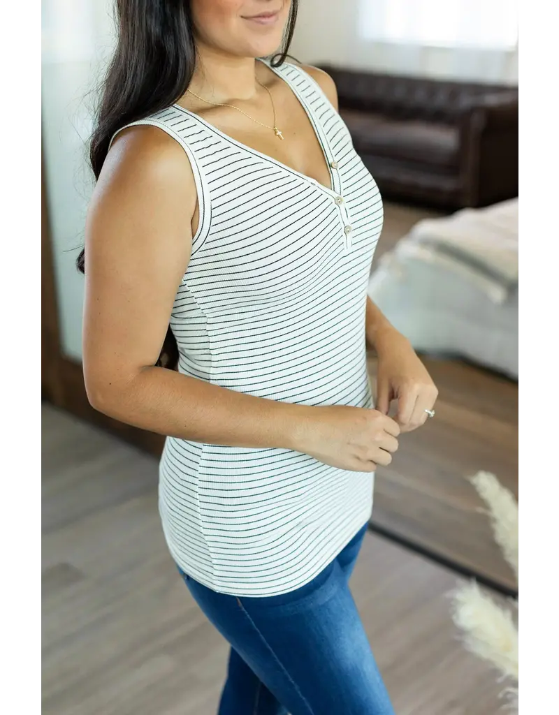 Addison Henley Tank - White w/ Black Stripe