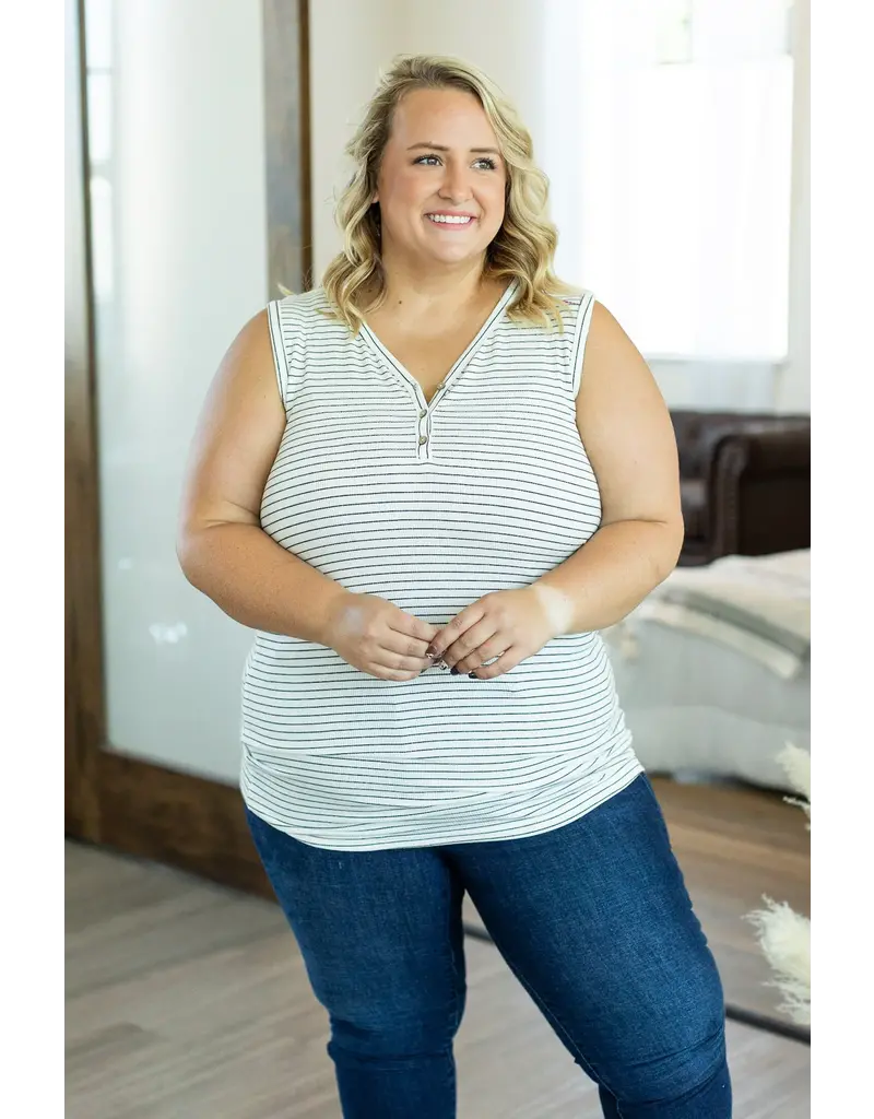 Addison Henley Tank - White w/ Black Stripe