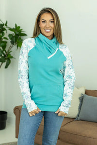 Zoey ZipCowl Sweatshirt - Aqua Floral